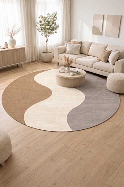 Qatalina Premium Dalga Desenli Modern Halı Krem Kaymaz Taban Yıkanabilir Leke...