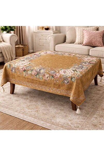 Yeshome Collection Woven Decorative Coffee Table Cover 100X100Cm Gold (2 Piec...