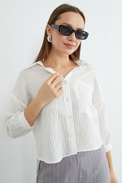 Fulla Moda Striped Jacquard Single Pocket Shirt