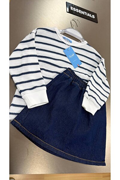 WOWMOMKIDS Girl's Striped Sweatshirt and Denim Skirt Set - 2-Piece Set & Styl...