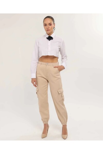 KENE JEANS Cargo Pocket Linen Mom Pants with Rubberized Waist