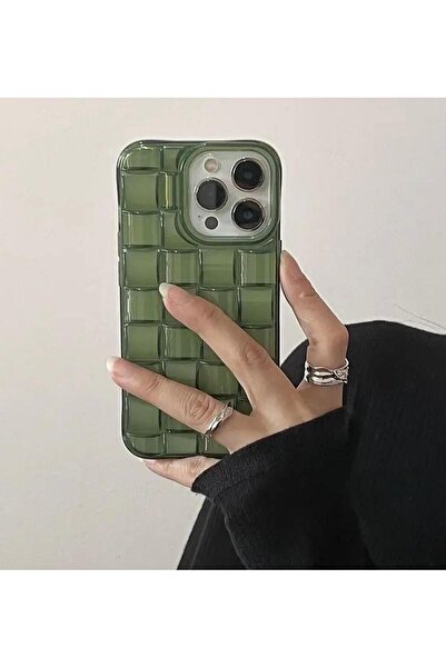 Burroe Atalier İphone 15 PRO şeffaf yeşil üç boyutlu yumuşak silikon örgü tel...