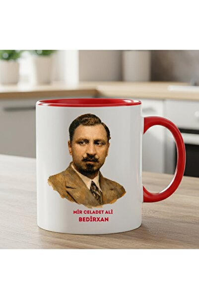 ZERYA Kupaya Celadet Bedirxan - Classic Red Colored Mug with Celadet Ali Bedi...