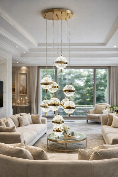 Lamira aydınlatma MODERN LÜKS SALON MODEL YENİ 10 TOPLU GOLD SARKIT AVIZE