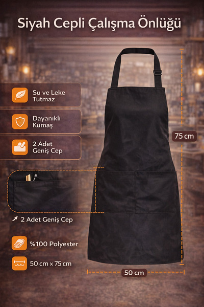 Owersea Su ve Leke Tutmaz Siyah Çalışma Önlüğü Çok Cepli Dayanıklı Mutfak Kua...