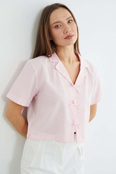 Fulla Moda Bow-Tie Buttoned Crop Shirt