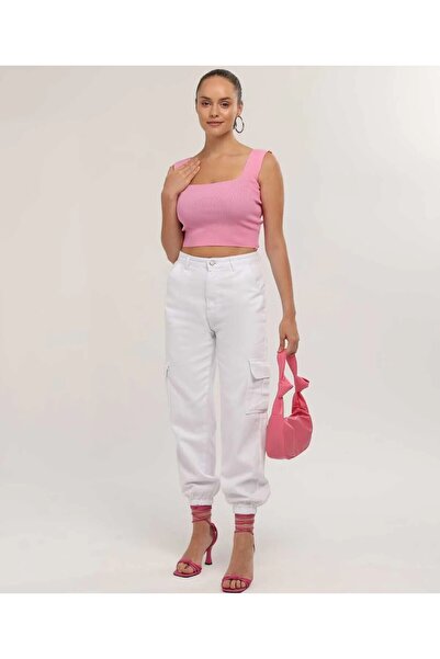 KENE JEANS Cargo Pocket Linen Mom Pants with Rubberized Waist