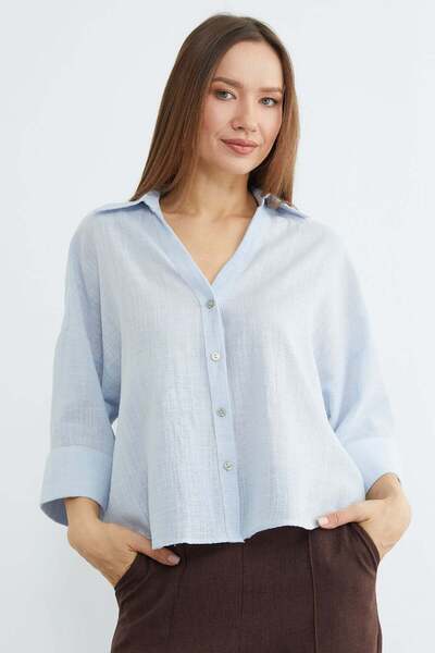 Fulla Moda Linen Look Capri Sleeve Shirt