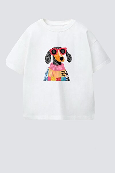 Monila Детска блуза с обло деколте от памук с принт на куче