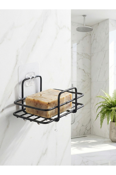 Le Paon حامل صابون صلب لاصق أسود اللون - رف حمام معدني مقاوم للصدأ يتم تركيبه...