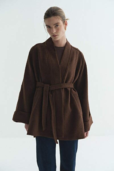 Merve Gültekin Tweed Kimono Brown