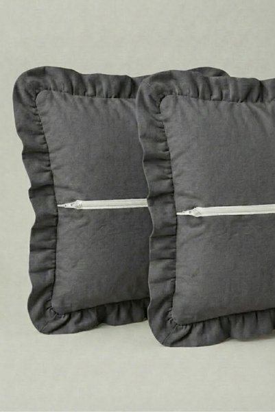 Joyrose 2 Pieces 100% Cotton Ruffled Throw Pillow Covers 45X45 cm Modern with Hidden Zipper