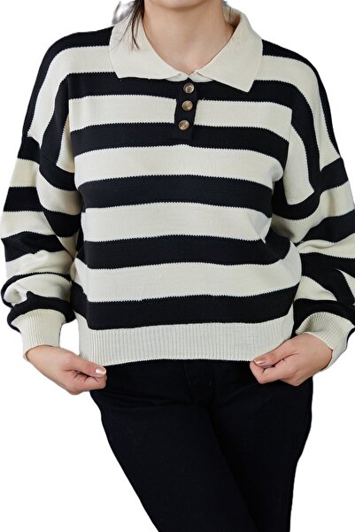 latal Polo Neck Striped Knitwear Sweater