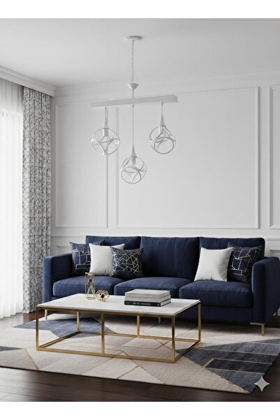 BİAVİZE BEYAZ KROM KÜPLÜ 3 LÜ MODERN SARKIT AVİZE