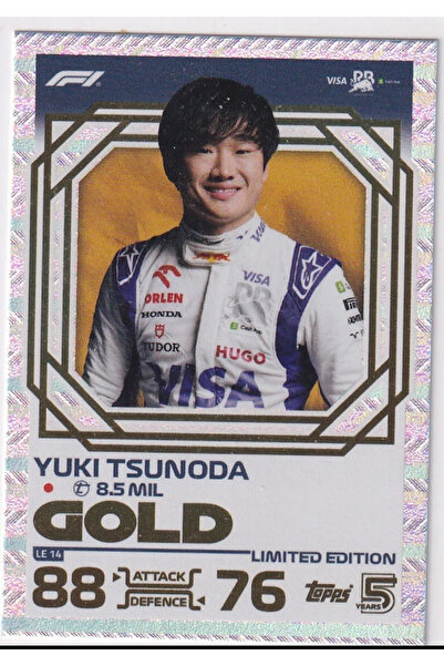 Topps F1 Turbo Attax 2024 Formula 1 No Le 14 Yuki Tsunoda Gold Limited Edition