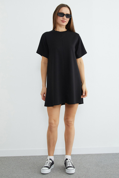 Fulla Moda Basic Çimalı Mini Length Modal Dress