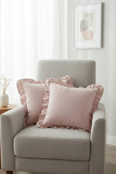 Joyrose 2 Pieces 100% Cotton Ruffled Throw Pillow Covers 45X45 cm Modern with Hidden Zipper