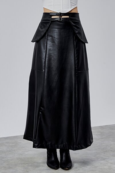 Bolivente Μαύρη δερμάτινη φούστα