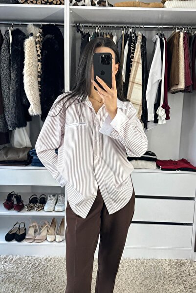 Red Balance Layered Sleeve Garnished Striped Shirt - Burgundy Bordo