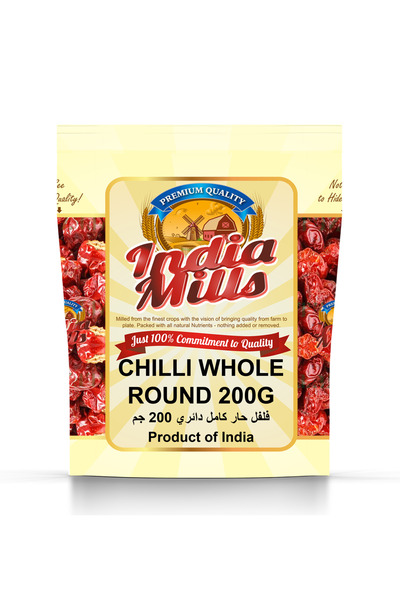 India Mills Whole Round Chilli, 200 gm