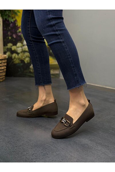 DİVA Kahve Triko Taşlı Kadın Günlük Babet