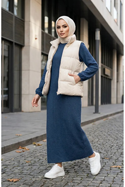 sefamerve Textured Knitted Fabric Winter Dress 2511-05 Indigo