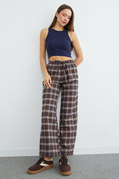 Fulla Moda Παντελόνι με καρό σχέδιο με ελαστική μέση