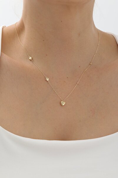 YAVUZ KUYUMCULUK 14 Ayar Altın Üçlü Kalp Kolye