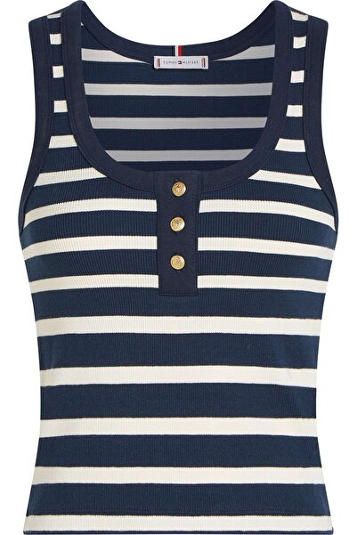 Tommy Hilfiger SLIM HENLEY GB SCOOP, 0A4 Siyah Kadın T-Shirt & Polo