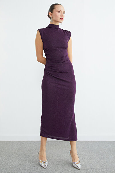 Fulla Moda Buy Draped Silvery Mock Neck Maxi Dresses