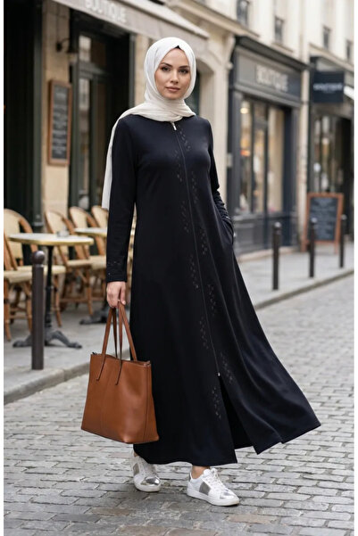 sefamerve Zippered Stoned Coat 71179-01 Navy Blue