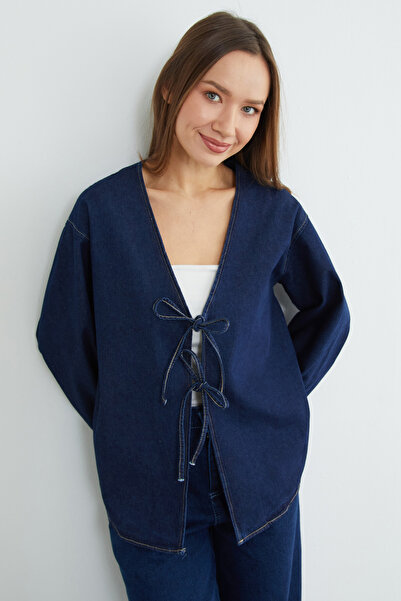 Fulla Moda Kimono din denim cu legătură în față