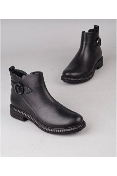 Anıl Ayakkabı Castle 20913 - 1 Women's Black Genuine Leather Belt Buckle Deta...