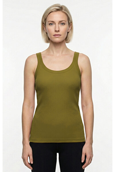 Cottonland Women's Clarisa Stretch Cotton Ribbed Fit Cut Slim Undershirt Green