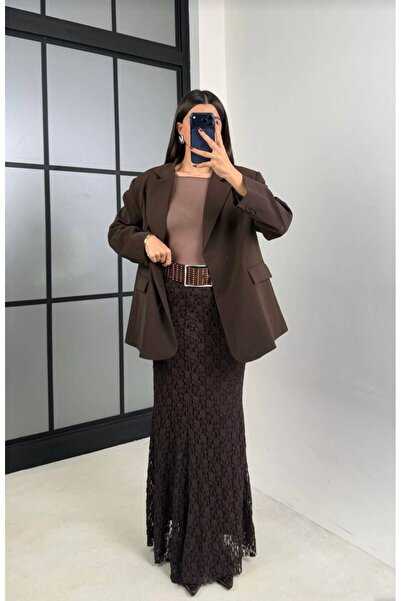 MAESTRO WOMAN Women's Brown Lace Fishnet Skirt