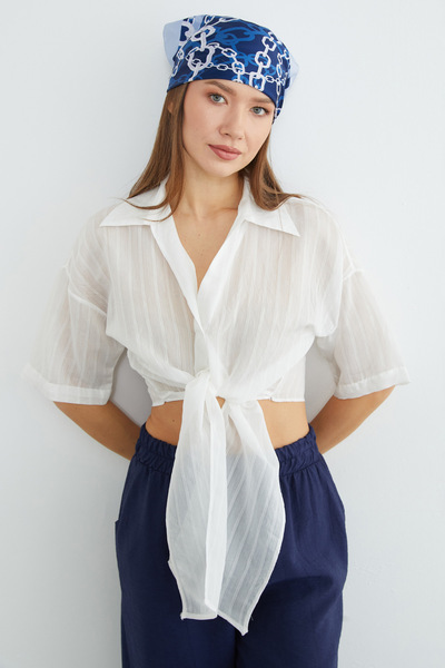 Fulla Moda Striped Jacquard Tie Crop Shirt