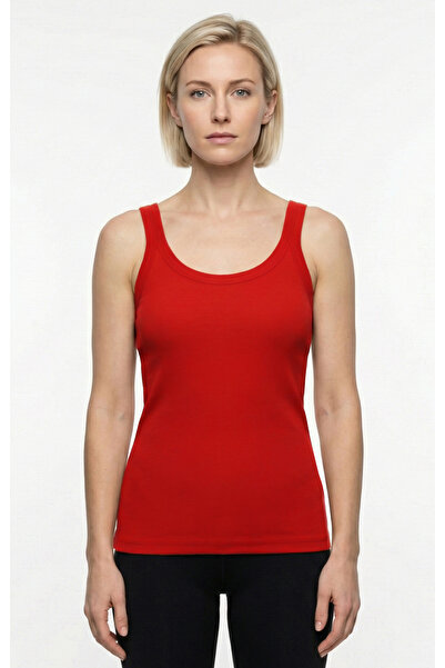 Cottonland Women's Clarisa Stretch Cotton Ribbed Fit Cut Slim Undershirt Red