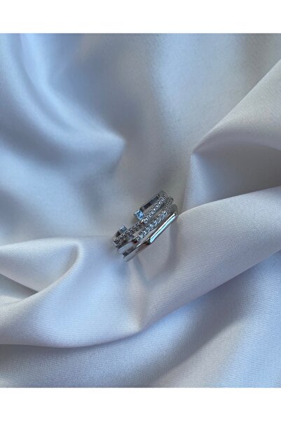 14K Silver 3 Halkalı Taşlı Yüzük