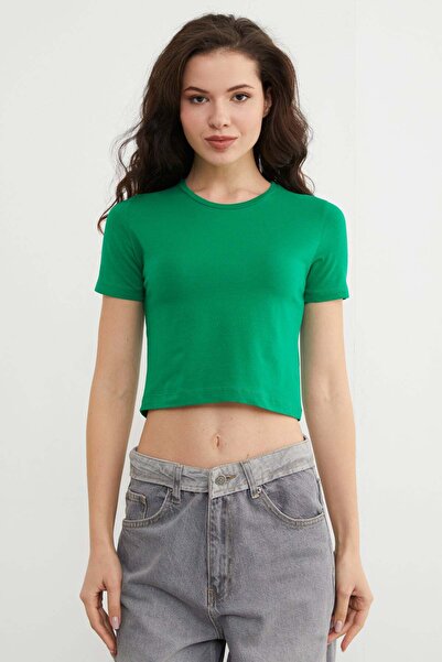 Fulla Moda Basic Crew Neck Crop T-Shirt
