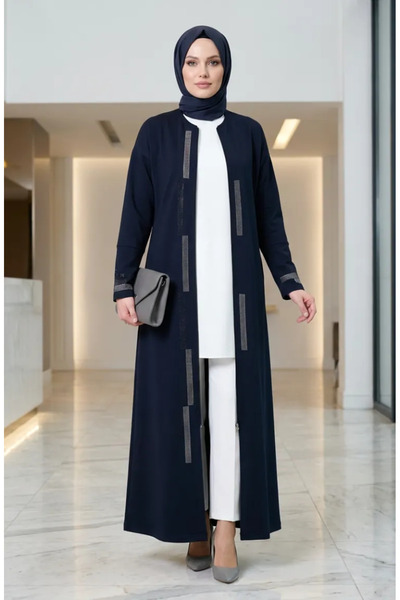 sefamerve Zippered Stoned Ferace 71181-01 Navy Blue