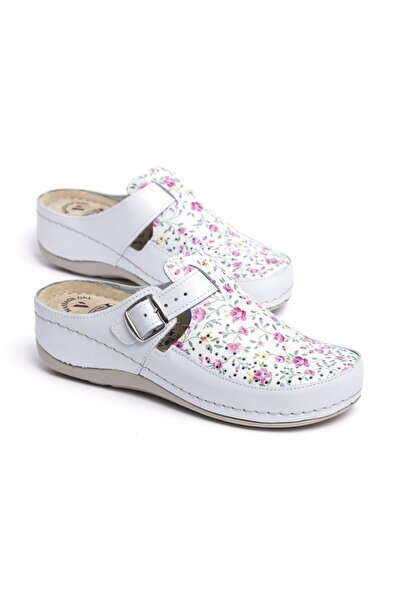 VESNA Saboți din piele 182 Floral perforați