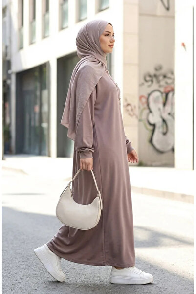 sefamerve Rochie Hijab cu detalii nasturi 2193-03 Mink