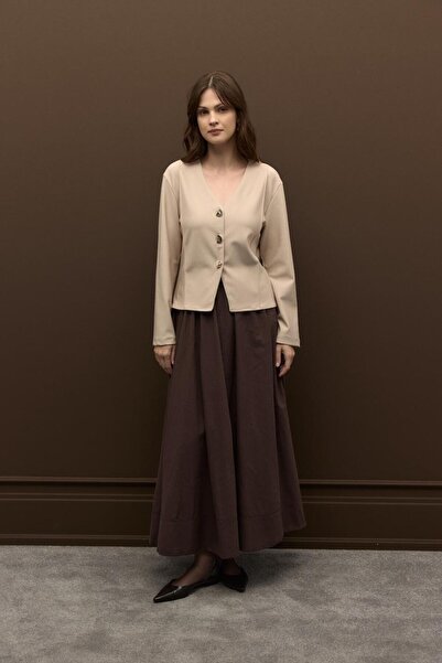 Merve Gültekin Three Button Cardigan Stone