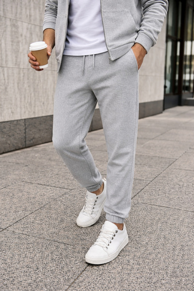 Polo State Men's Gray Melange Jogger Sweatpants – Comfortable Fit with Elasti...