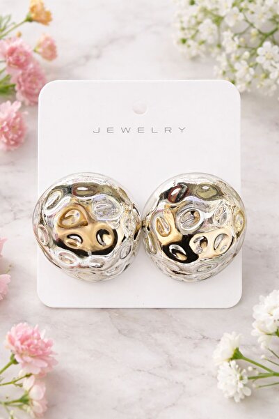 Vipfoni Curved Perforated Button Steel Earrings