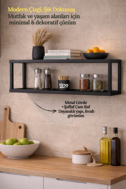 tino furniture Petti Metal Camlı Duvar Rafı - Mutfak, Banyo ve Yatak Odası İç...