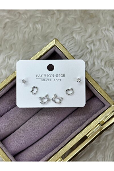 BY YASİN TOPÇU 🐱 ✨   Zircon Detailed Cat Figured Mini Earring Set