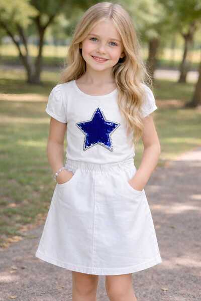 Trendy Mall Girl's Linen Skirt and Combed Cotton 2-Piece Set