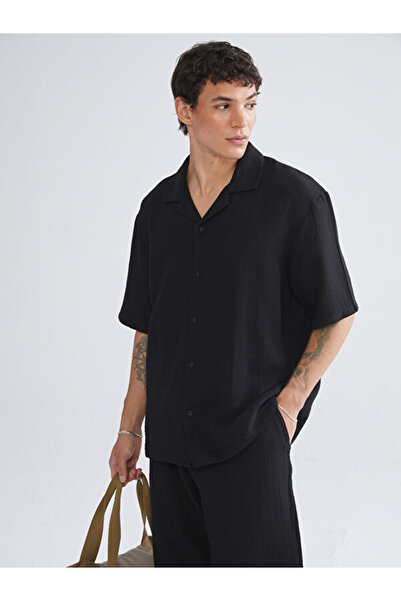 LC Waikiki Comfortable Fit Resort Collar Short Sleeve Muslin Men's Shirt