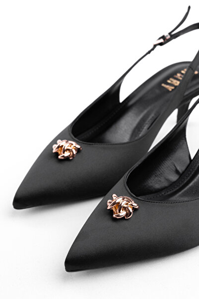 Tasarım Short Heeled Women's Heeled Shoes Open Back Heeled Shoes Satin Shoes